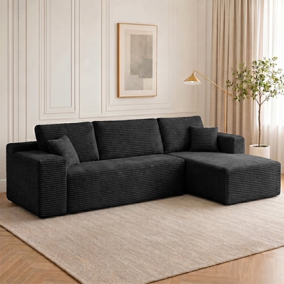Sovary 106" Cloud Sectional Couch for the Living Room, L-Shaped Corduroy Modular Sectional Sofa, No Assembly Required,Black