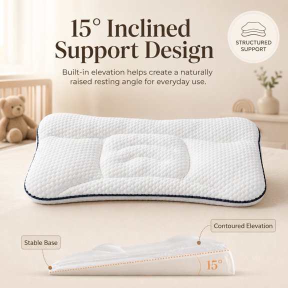 Sovena Posture Pillow, 15-Degree Structural Incline with Three-Zone Contoured Support, Compact Architecture Paired with an Integrated Memory Core, Machine-Washable, Ideal for Indoor