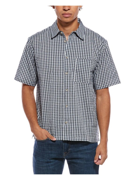 mens Check Shirt, l, Navy