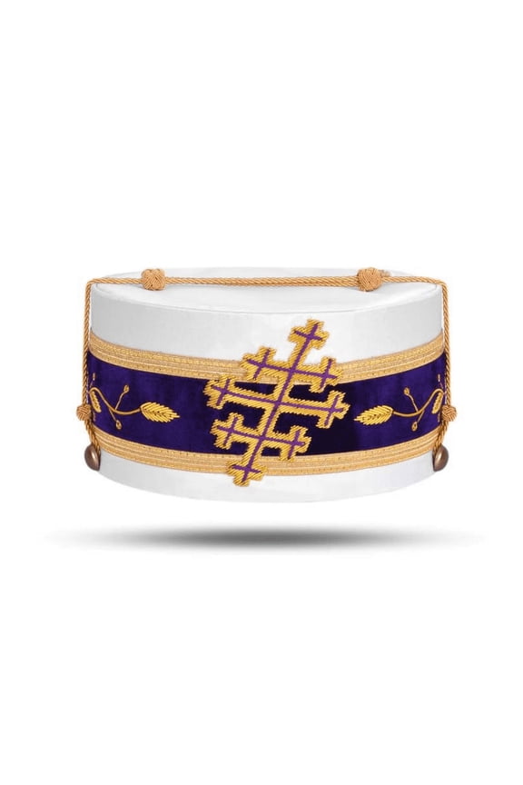 Sovereign Grand Commander 33rd Degree Scottish Rite Crown Cap - Hand Embroidery with Gold Bullion, White Silk with Purple Velvet Band