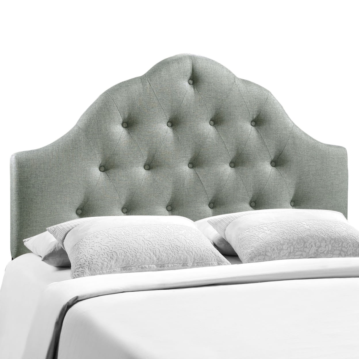 Gray Tufted Upholstered King Fabric Headboard