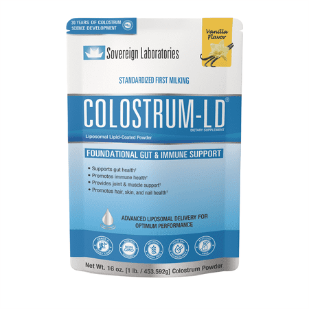 Sovereign Laboratories Colostrum-Ld 16oz Vanilla Powder With Proprietary Liposomal Delivery (Ld) Technology For Up To 1500% Better Bioavailability Than Regular Bovine Colostrum