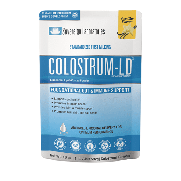 Sovereign Laboratories Colostrum-Ld 16oz Vanilla Powder With Proprietary Liposomal Delivery (Ld) Technology For Up To 1500% Better Bioavailability Than Regular Bovine Colostrum