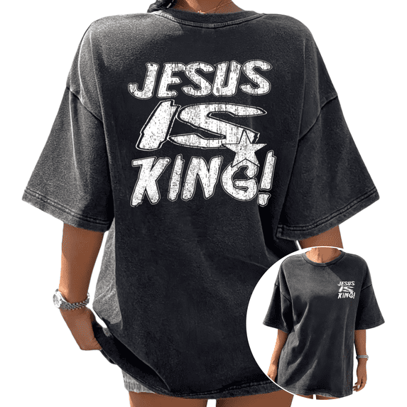 Sovereign Lord Motif Shirts Washed Black S-2XL Womens Religious Graphic Statement Tops