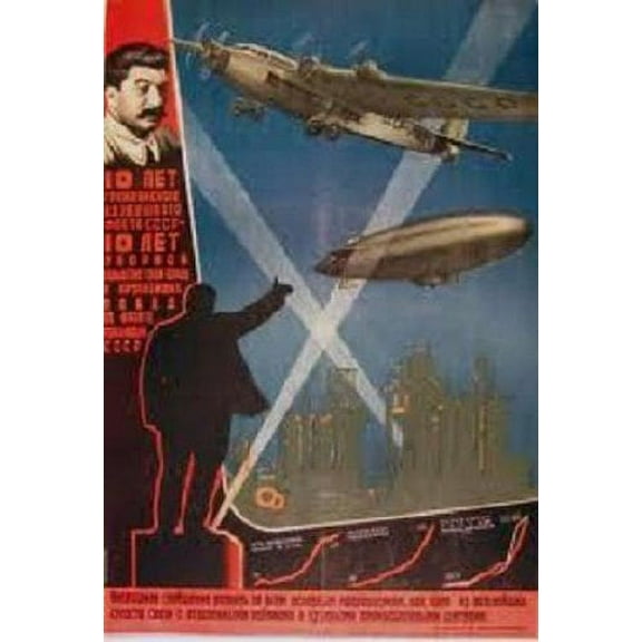 Soviet Political Propaganda Poster ''10 Year anniversary of the civilian air-force 1933'' 11.5" x 16"
