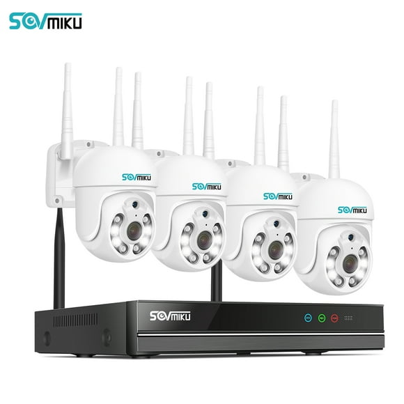 Sovmiku 360 View Pan Tilt Wireless Security Camera System with 1TB Hard Drive Romote View and Recording,4Pcs 5MP Security Cameras with 2-Way Audio,Color Night Vision,AI Human Detection