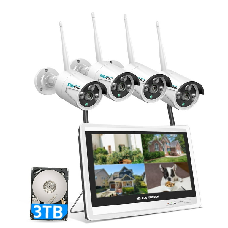 Sovmiku 4Pcs 3MP Security Camera System with 12.1&quot; Monitor, 3TB 
