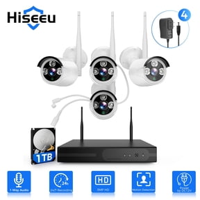Hiseeu 4Pcs 3MP Wired Wi-Fi Security Camera System,1TB Hard Drive, Color Night Vision , One Way Audio, Motion Alert