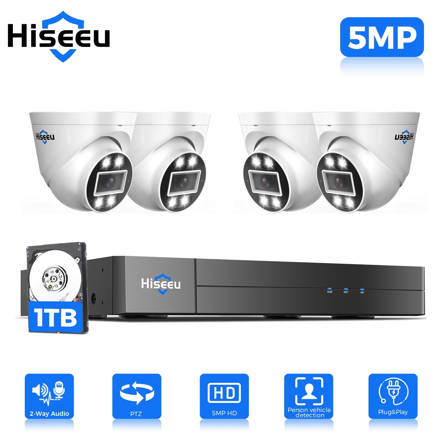 Hiseeu Poe Security Camera System, 5MP CCTV Camera Security System 4pcs IP Home Security Cameras Outdoor, 2-Way Audio, w/3TB HDD for 24-7 Recording Home Kits