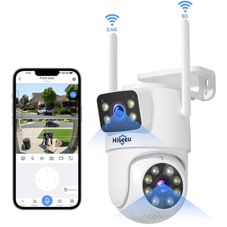 Sovmiku Dual Lens Security Camera Outdoor, 6MP WiFi Outdoor Security Cameras with Auto Tracking,Color Night Vision, Two-Way Audio, IP66, Support Alexa,with 64GB SD Card