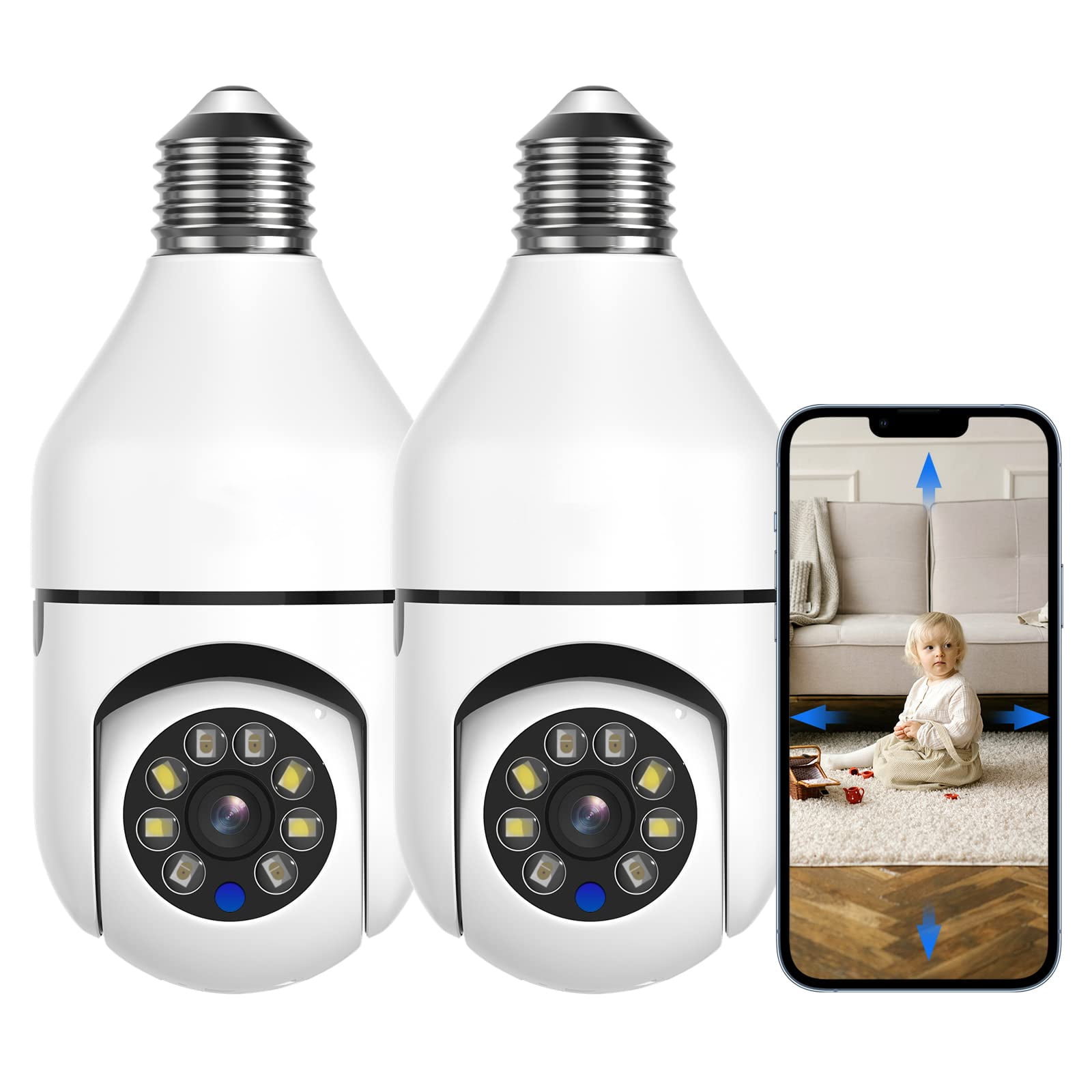 Sovmiku Wireless Light Bulb Camera, 2.4G/5G WiFi Bulb Camera, 2-Way-Audio, Motion Detection and Alarm, 3MP Full Color Night Vision 2pcs