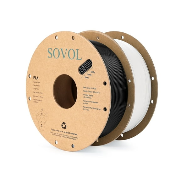 Sovol 3D Printer PLA Filament 1.75mm Spool Printing Materials, Wiring Tightness, Dimensional Accuracy (Black*1 White*1)