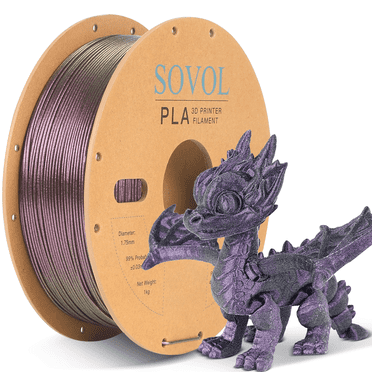 Sovol Silk PLA Filament with Purple Glitter 1kg 1.75mm, Color Changeable 3D Printer Filament 2.2lbs, Chameleon Shiny PLA Material  /-0.03mm, Shimmering 3D Printing Filament, Galaxy Purple