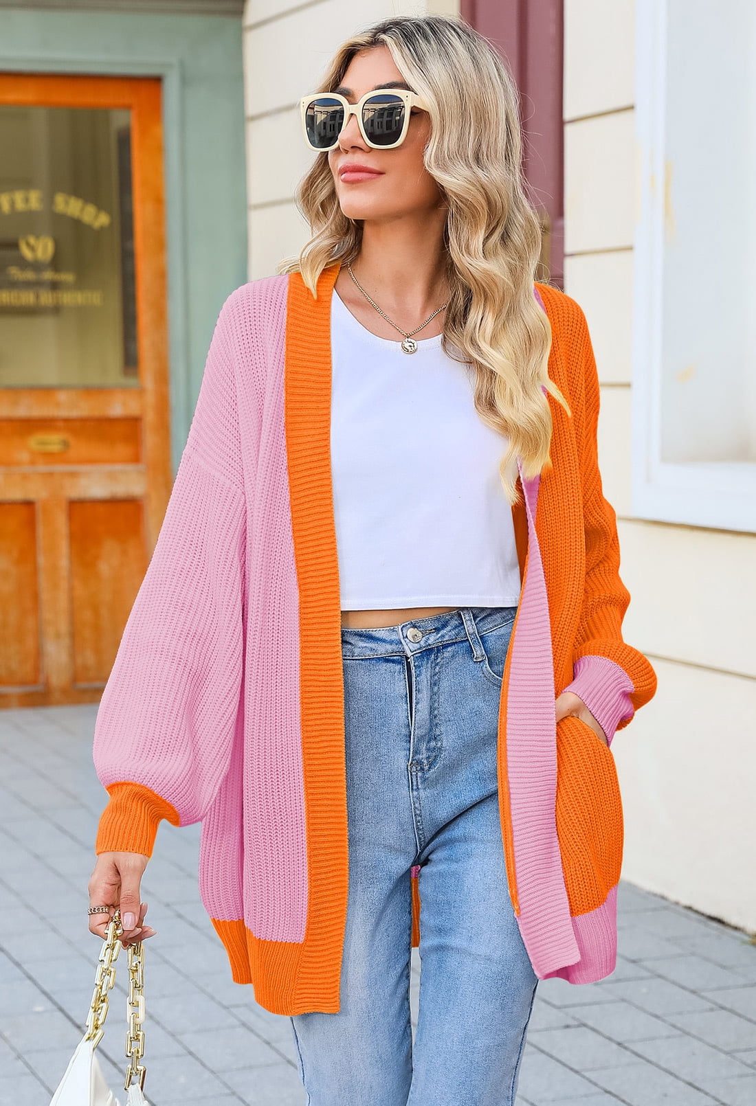 Sovoyontee 2023 Fall Long Cardigans for Women Batwing Sleeve Open Front