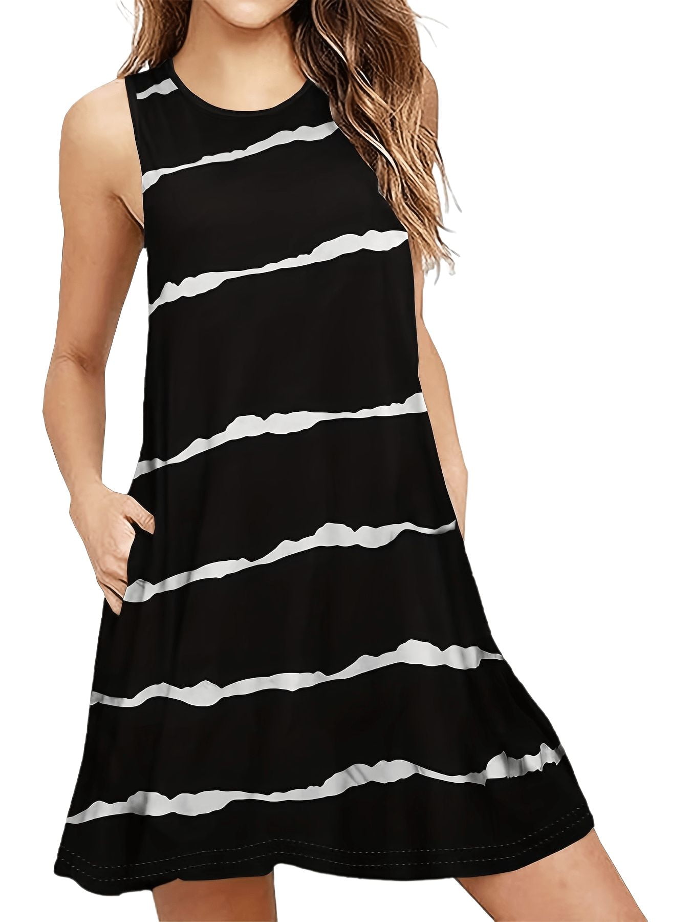 BELAROI Women Plus Size Sundress Summer Casual Sleeveless Tshirt Dress Tie Dye Print Scoop Neck CurvyTank Dresses With Pockets Beach Coverups(1X, Flower80), Colorful 80, 1X