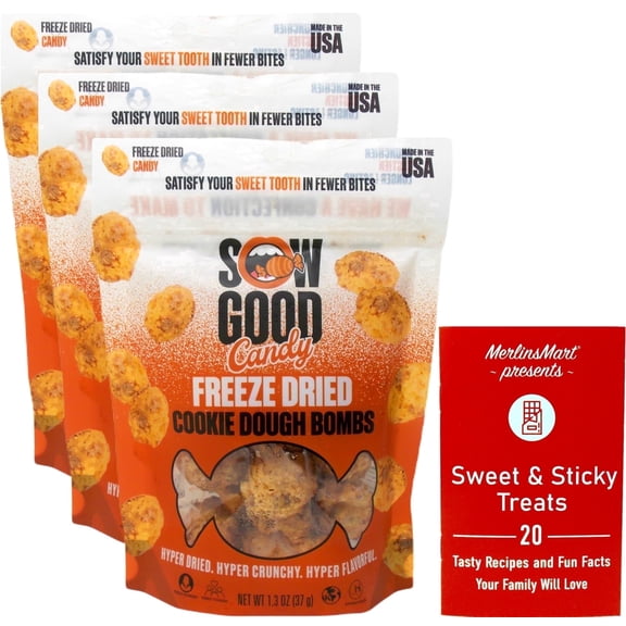 Sow Good Freeze Dried Cookie Dough Bombs Candy, 3 Pack 1.3 oz Bags with MerlinsMart Zine