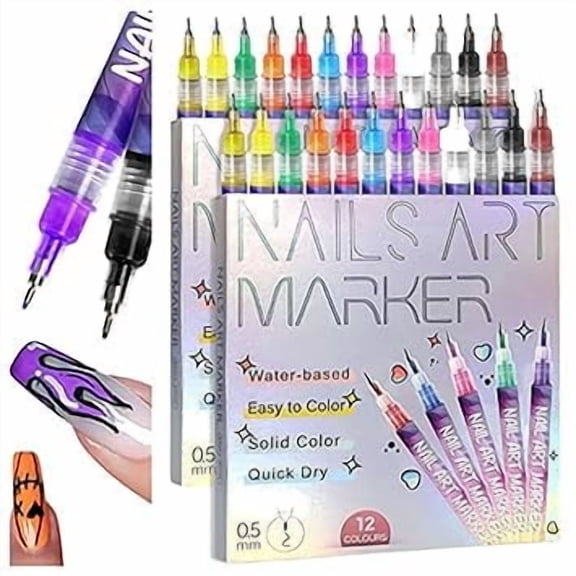 Sowhatbuy Nail Art Pens, 12 Colors Nail Art Pens Set Nails Art Markers Polish Pen for 3D Nail Art, Nails Arts Tools for Graffiti Dotting Drawing Painting Point Liner (2 Set)