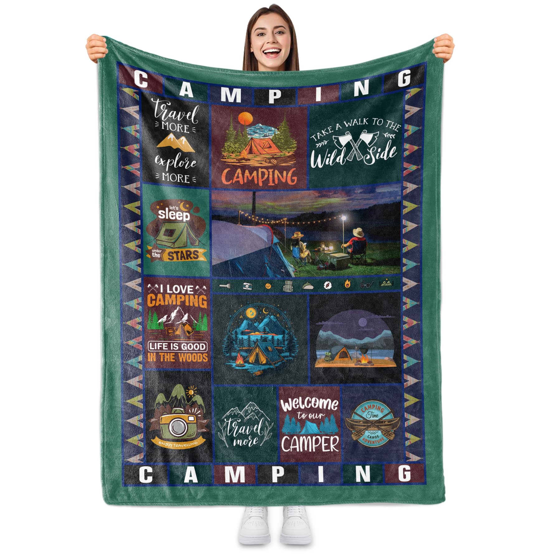 Personalized Camping Blanket - Parents with up to 5 Kids and 4 Pets - Gift For Camping Lover