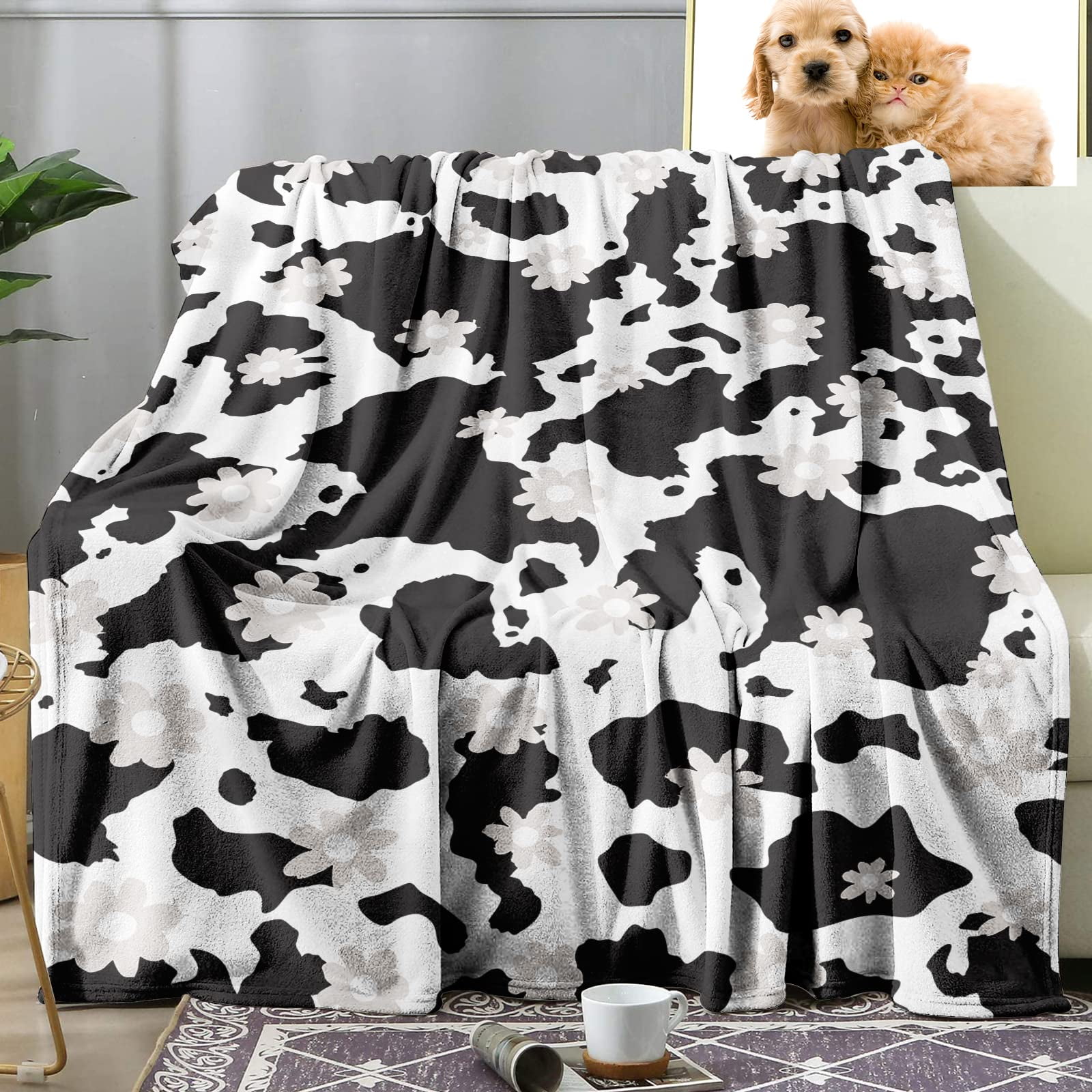 Cow Pattern Cat Printed Plush Blanket main image 0