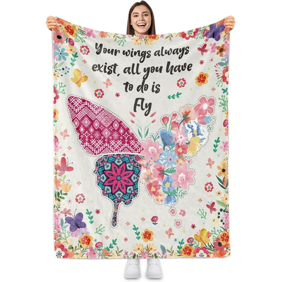 Sowide Mom Blanket, Floral Throw Blanket Gift from Daughter Son, Soft Lightweight Light Purple Flannel Blanket with Message of Love, Warm Boho Blanket Birthday for Sofa Nap, 50"x60"