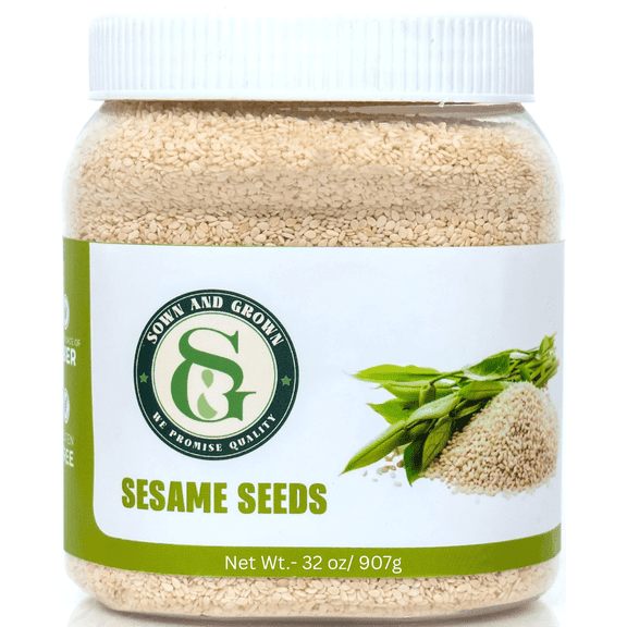 Sown and Grown White Sesame seeds- 2lb, 32oz | Whole White Sesame Seeds Bulk, Perfect for Noodle Dishes, Sushi and Tahini