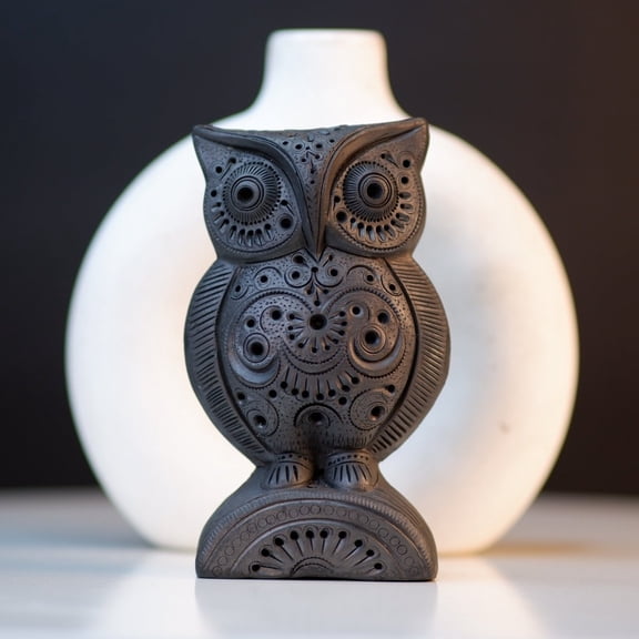 Sowpeace Black Terracotta Artisanal Owl: Tabletop Decor, Mini Animal Figurine