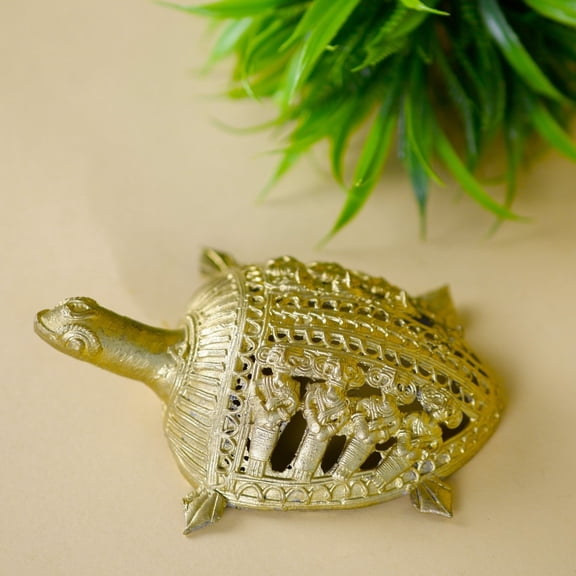 Sowpeace Dhokra Brass Tortoise: Artisan Animal Figurine Tabletop Home Decor