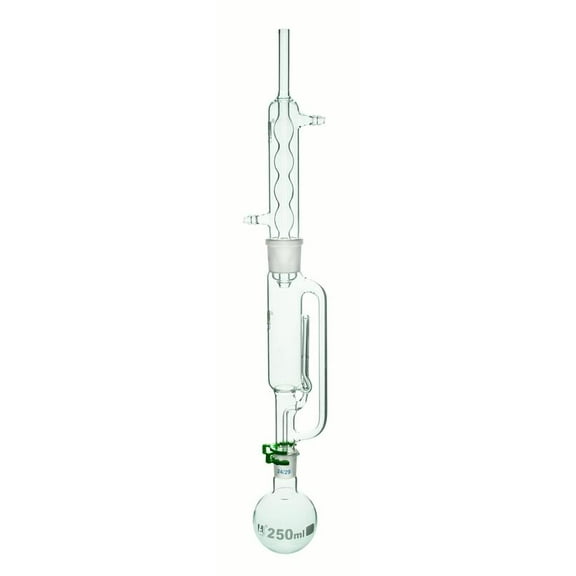 Soxhlet Extraction Apparatus - 100mL Extractor, 250mL Flask, Condenser - Borosilicate Glass - Eisco Labs