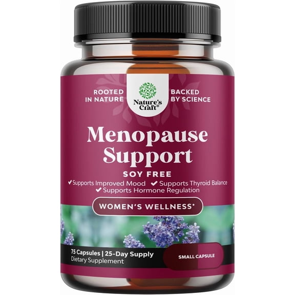 Natures Craft Herbal Menopause Supplement, Hormone Balance & Hot Flash Relief for Women, 75 Caps