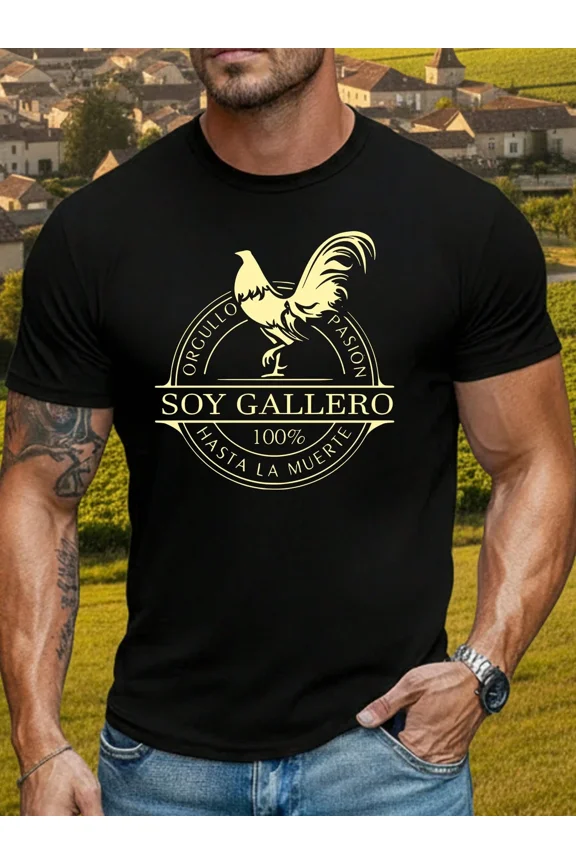 Soy Gallero Men's Graphic T-Shirt - Retro Rooster Pride Spanish Quote Tee - Funny Cultural Short Sleeve Cotton Top for Men - Vintage Style Animal Graphic Apparel