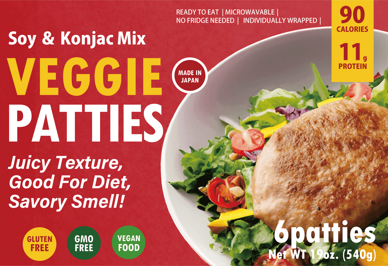 Sakai Diner, Veggie Patties, 6pcs, Plant-Based Juicy Konjac Soy
