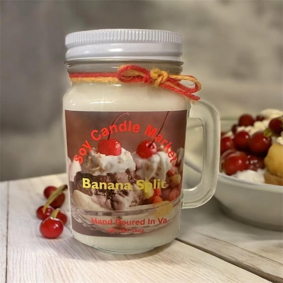 Soy Scented Candles | Handmade & Highly Aromatic Candles Burns Upto 85 Hours in Glass Jar - Perfect for Home Decor, Wedding, Birthday, Dinner (Banana Split, 12 oz)