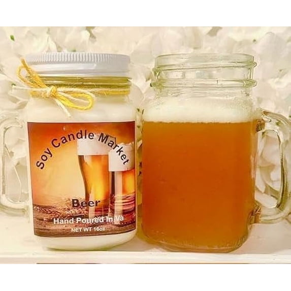 Soy Scented Candles | Handmade & Highly Aromatic Candles Burns Upto 85 Hours in Glass Jar - Perfect for Home Decor, Wedding, Birthday, Dinner (Beer, 16 oz)