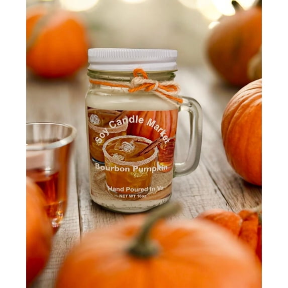 Soy Scented Candles | Handmade & Highly Aromatic Candles Burns Upto 85 Hours in Glass Jar - Perfect for Home Decor, Wedding, Birthday, Dinner (Bourbon Pumpkin, 12 oz)