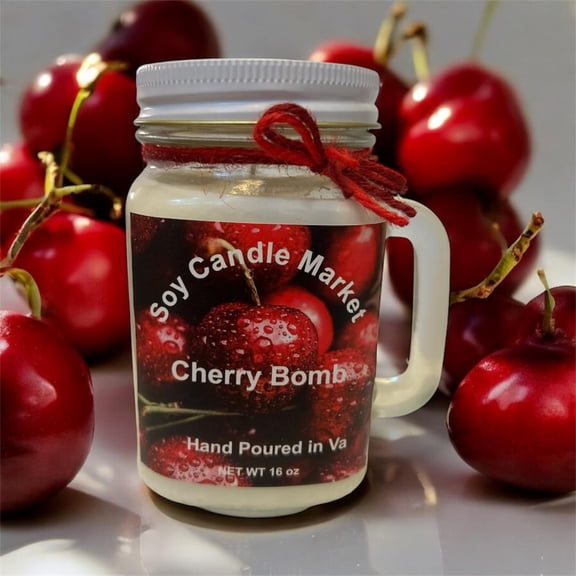 Soy Scented Candles | Handmade & Highly Aromatic Candles Burns Upto 85 Hours in Glass Jar - Perfect for Home Decor, Wedding, Birthday, Dinner (Cherry Bomb, 12 oz)
