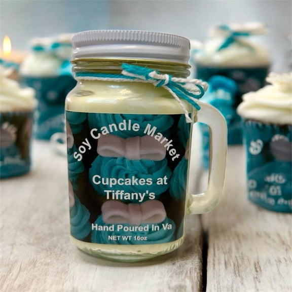 Soy Scented Candles | Handmade & Highly Aromatic Candles Burns Upto 85 Hours in Glass Jar - Perfect for Home Decor, Wedding, Birthday, Dinner (Cupcakes At Tiffanys, 16 oz)
