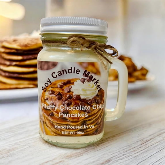 Soy Scented Candles | Handmade & Highly Aromatic Candles Burns Upto 85 Hours in Glass Jar - Perfect for Home Decor, Wedding, Birthday, Dinner (Fluffy Chocolate Chip Pancakes, 12 oz)