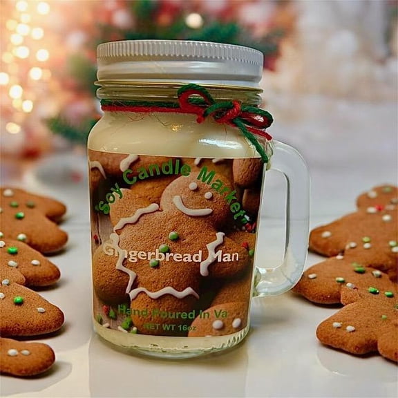 Soy Scented Candles | Handmade & Highly Aromatic Candles Burns Upto 85 Hours in Glass Jar - Perfect for Home Decor, Wedding, Birthday, Dinner (Gingerbread Man, 16 oz)