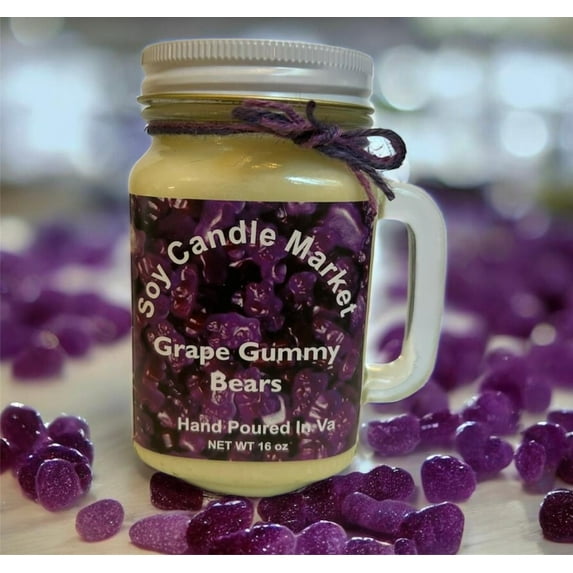 Soy Scented Candles | Handmade & Highly Aromatic Candles Burns Upto 85 Hours in Glass Jar - Perfect for Home Decor, Wedding, Birthday, Dinner (Grape Gummy Bears, 12 oz)