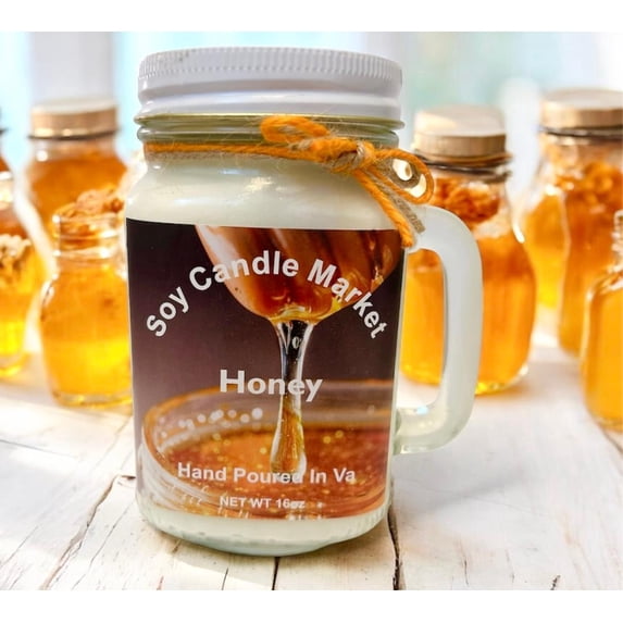 The Soy Candle Market 12 oz Honey Scented Container Candles with 85 h Burn Time, Handmade, Highly Aromatic, Glass Jar