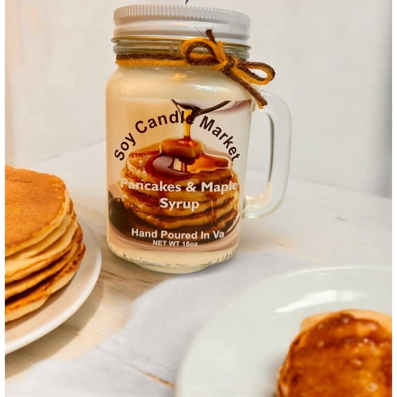 The Soy Candle Market 16 oz Pancakes and Maple Syrup Scented Container Candles with 85 h Burn Time, Soy Wax, Handmade