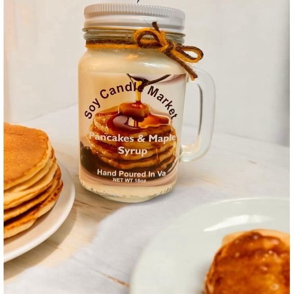 The Soy Candle Market 16 oz Pancakes and Maple Syrup Scented Container Candles with 85 h Burn Time, Soy Wax, Handmade