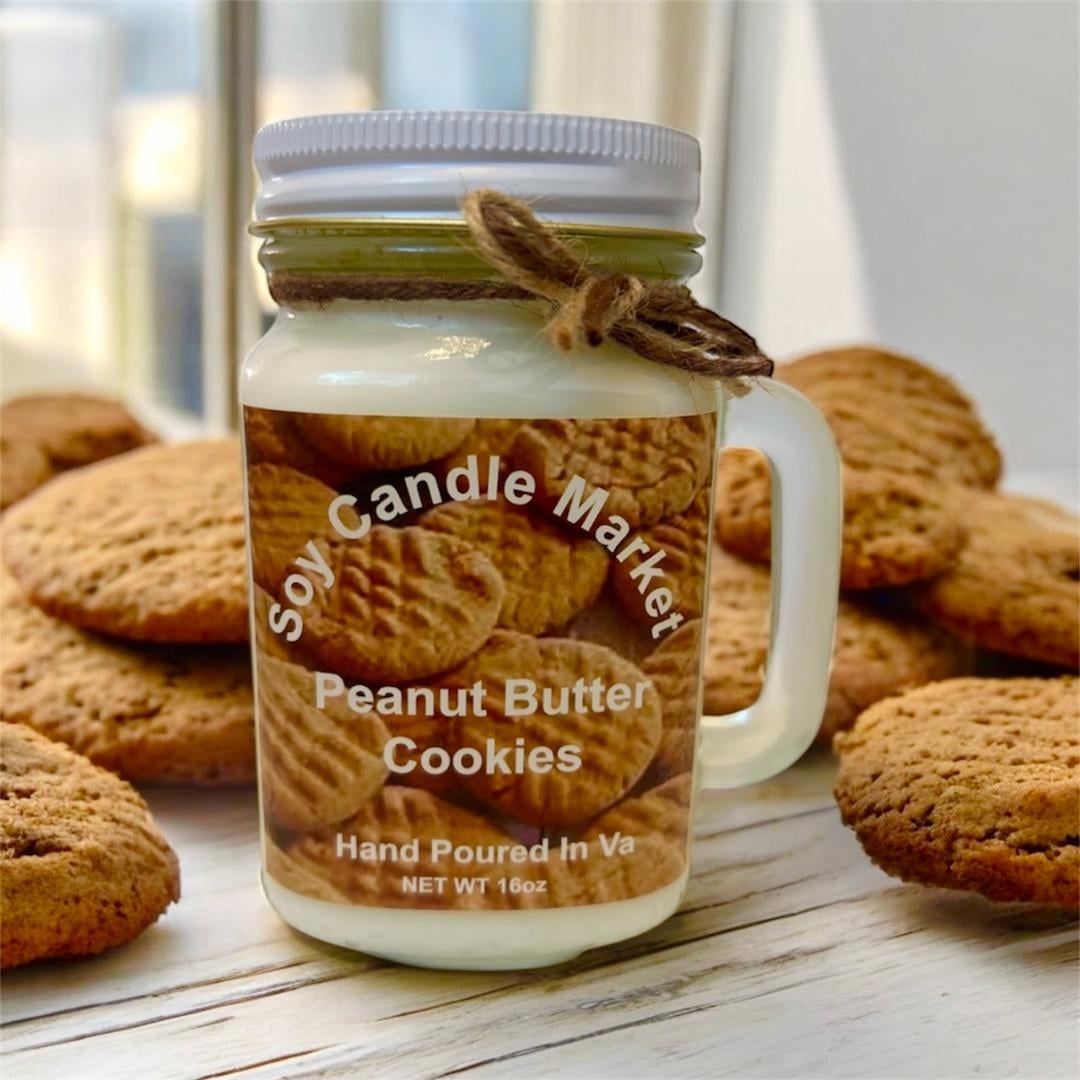 The Soy Candle Market 16 oz Peanut Butter Cookies Scented Container Candles with 85 h Burn Time