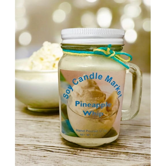 16 oz Pineapple Whip Scented Soy Candle in Glass Jar with 85 Hours Burn Time, Handmade, Highly Aromatic