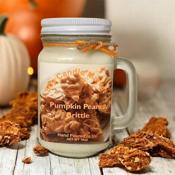 The Soy Candle Market 16 oz Pumpkin Peanut Brittle Scented Jar Candles with 85 h Burn Time, Handmade, Highly Aromatic