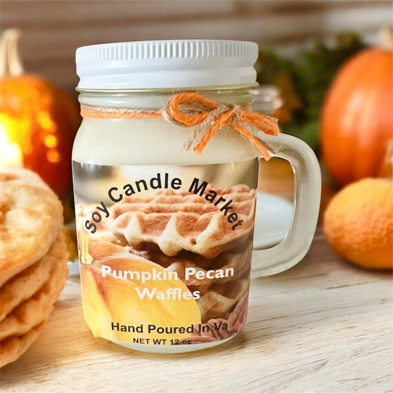 Soy Scented Candles | Handmade & Highly Aromatic Candles Burns Upto 85 Hours in Glass Jar - Perfect for Home Decor, Wedding, Birthday, Dinner (Pumpkin Pecan Waffles, 12 oz)
