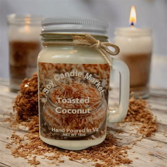 Soy Scented Candles | Handmade & Highly Aromatic Candles Burns Upto 85 Hours in Glass Jar - Perfect for Home Decor, Wedding, Birthday, Dinner (Toasted Coconut, 16 oz)