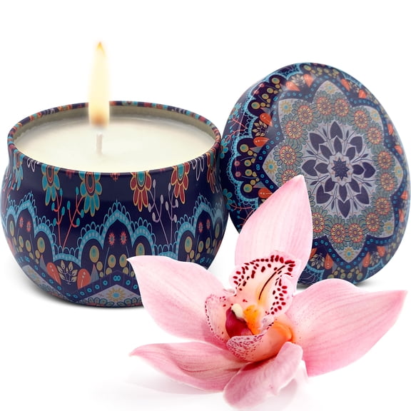 Soy Wax Candle in Tin Jar Floral Aloha Orchid Scent Handmade in USA Natural and Safe by Relaxcation 6 oz