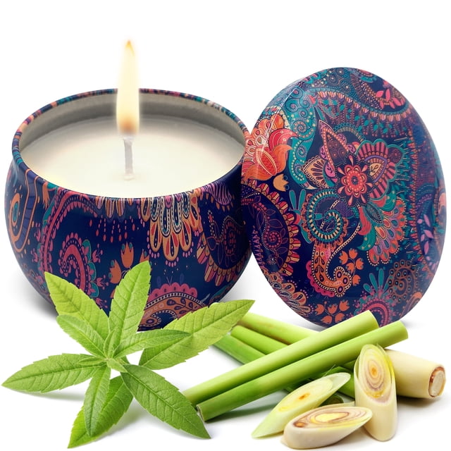 Relaxcation Soy Wax Candle, Verbena Lemongrass Scent, Tin Jar, 6 oz ...
