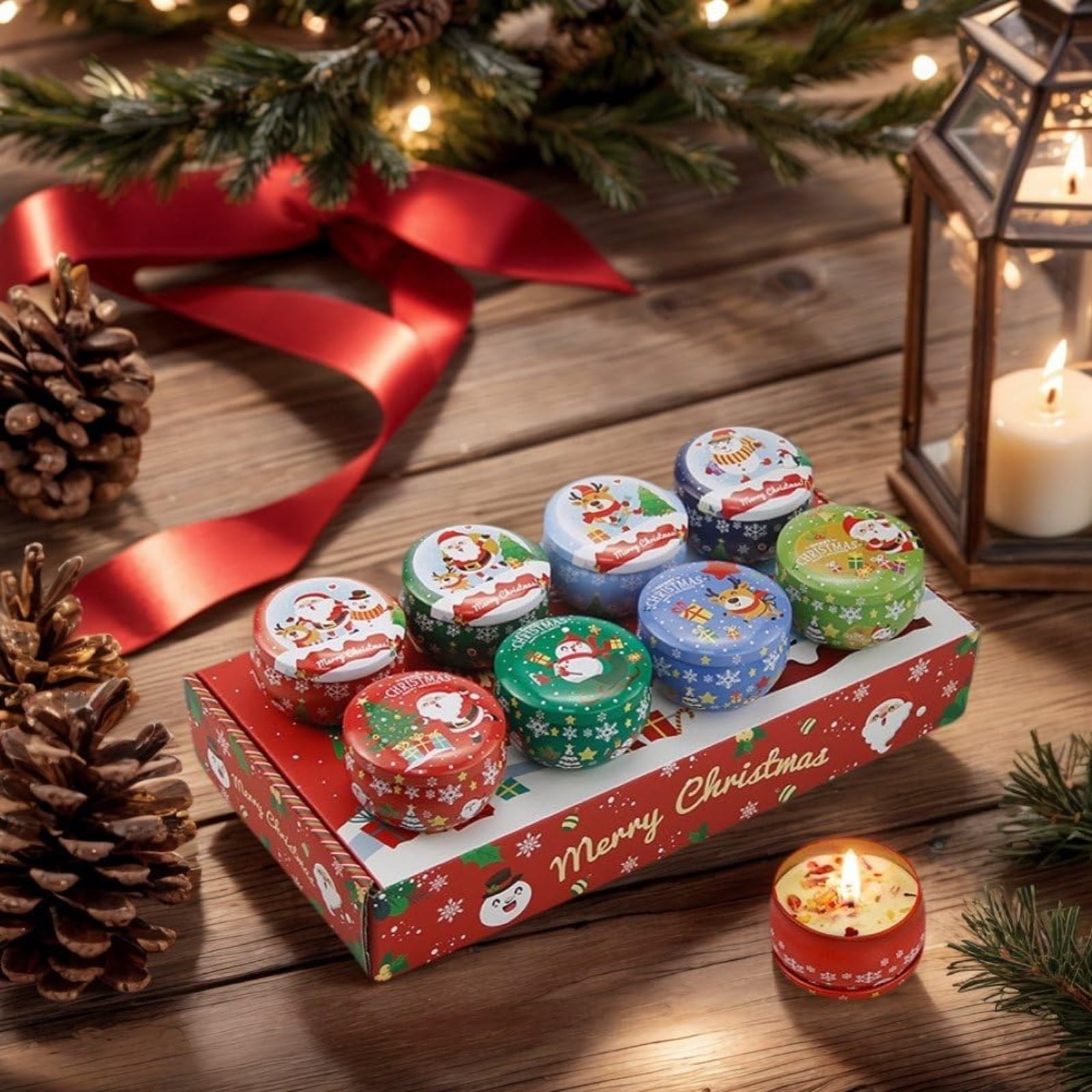 Soy Wax Christmas Scented Candle Gift Set, 8-Pack Holiday Jar Candles ...
